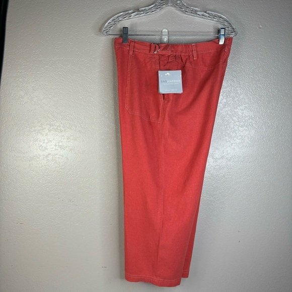 New Gorgeous Vibrant Coral Wide Leg Linen Blend Cropped Comfort Pants Size 10P - Picture 12 of 14